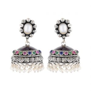 YUBI Multicolour Silver Jhumki for Women (YUBI 0008 E)