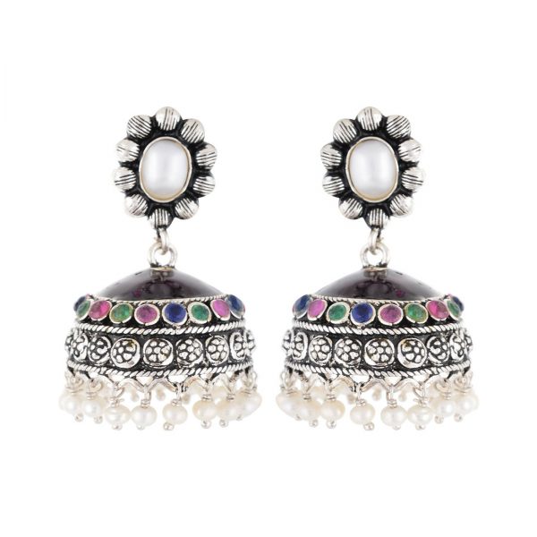 YUBI Multicolour Silver Jhumki for Women (YUBI 0008 E)