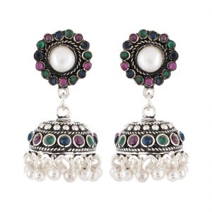 YUBI Multicolour Silver Jhumki for Women (YUBI 0009 E)