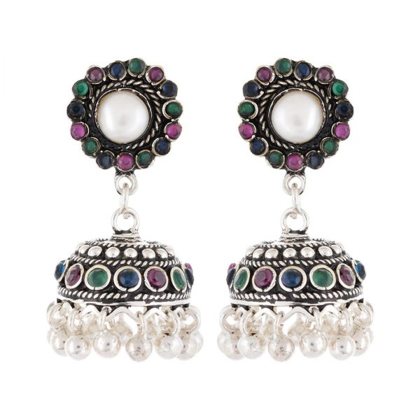 YUBI Multicolour Silver Jhumki for Women (YUBI 0009 E)