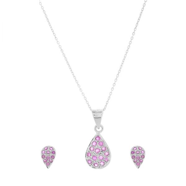 YUBI Silver & Purple Silver Pendant & Earrings Set for Women (YUBI 0050 PS)