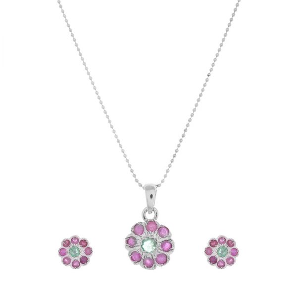 YUBI Multicolour Silver Pendant & Earrings Set for Women (YUBI 0052 P)