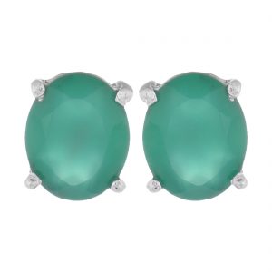 YUBI Silver & Green Silver Studs for Women (YUBI 0082 CF)